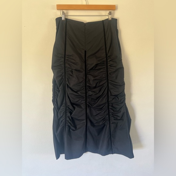 Ronen Chen Black Cotton & Velvet Striped Ruched Midi Skirt - Picture 3 of 7